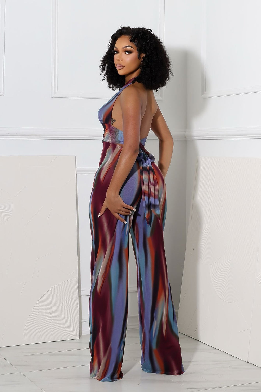 Luz Mesh Print Halter Jumpsuit