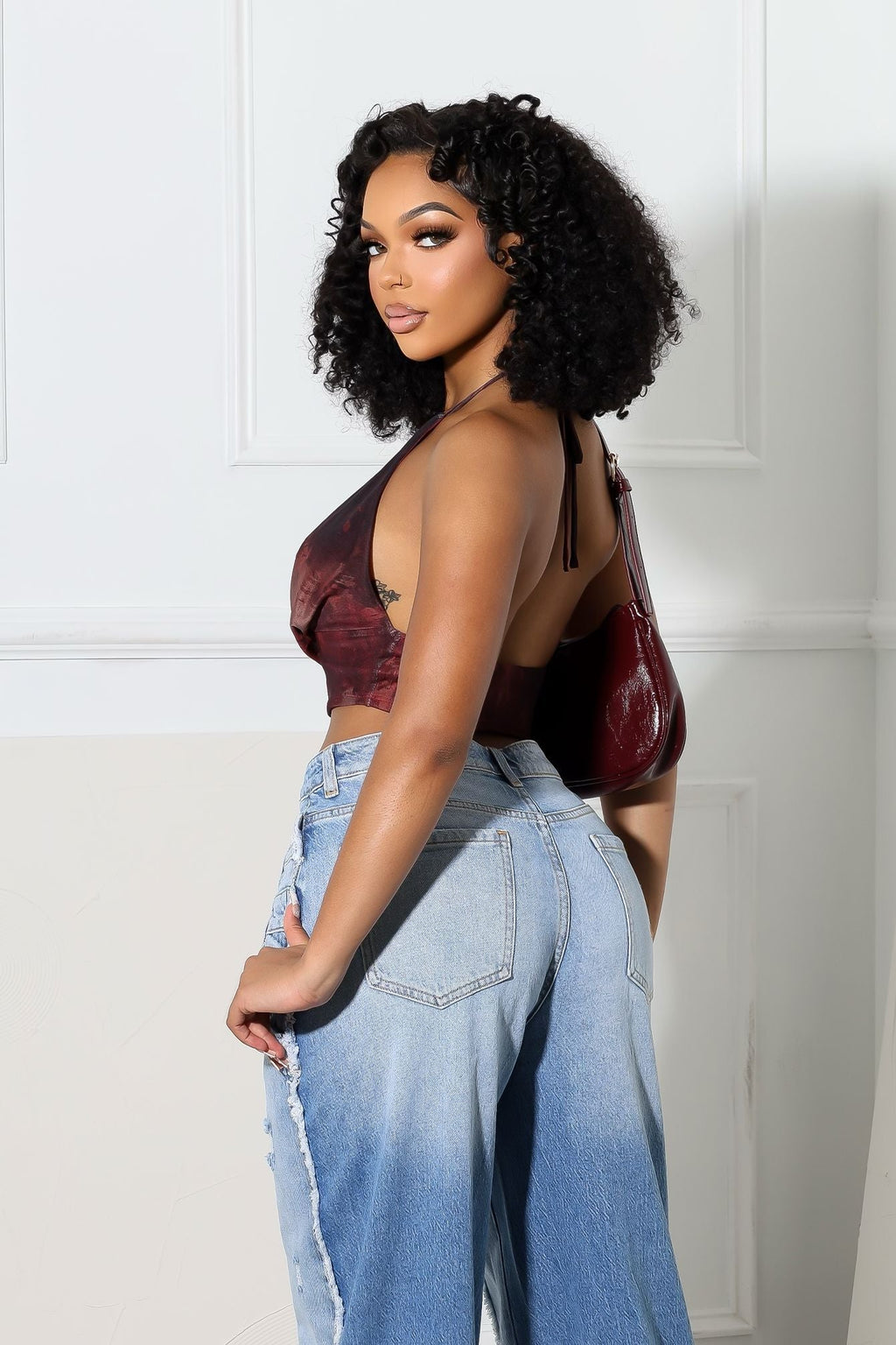 Snappy Mesh Print Halter Neck Tie Top