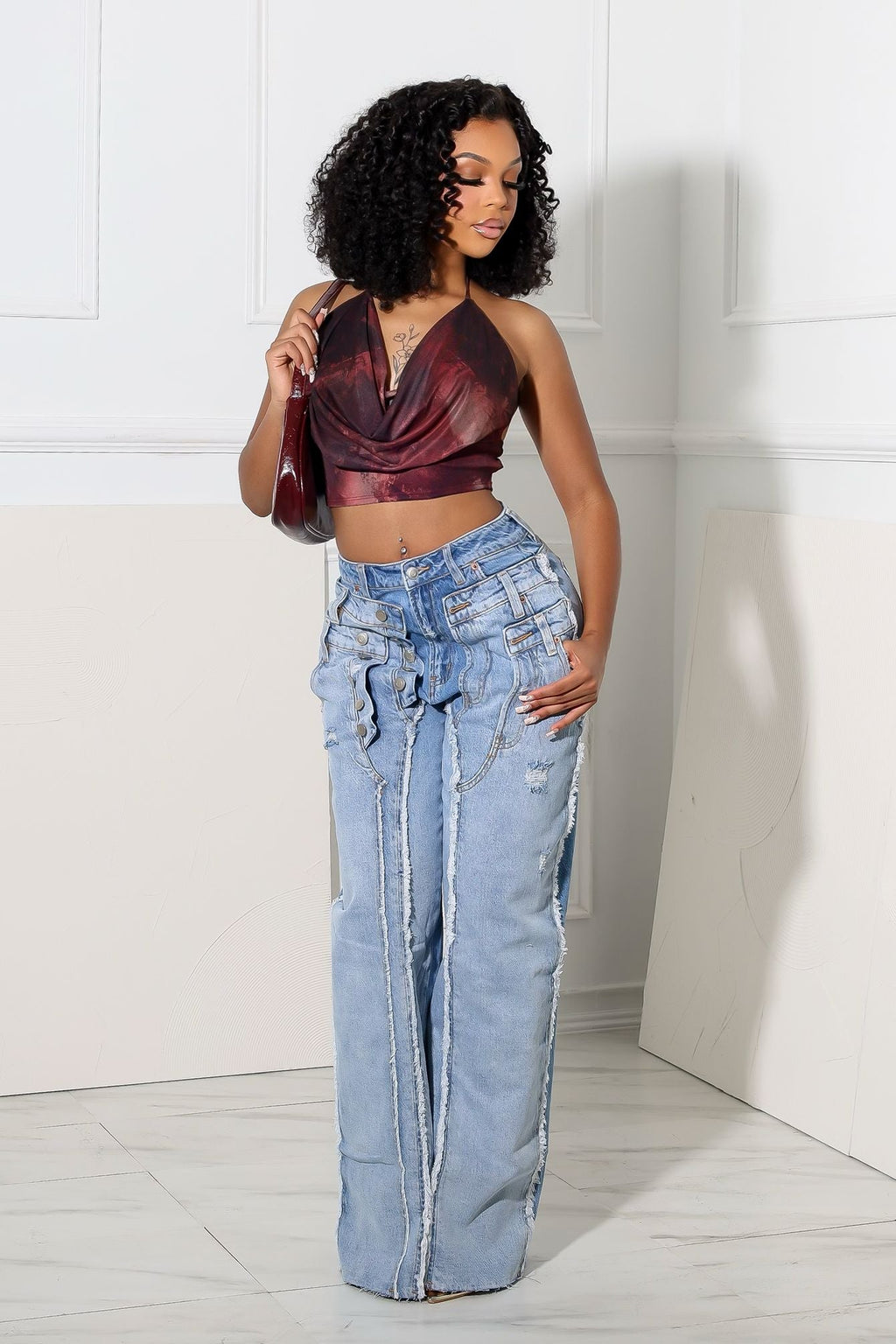 Snappy Mesh Print Halter Neck Tie Top