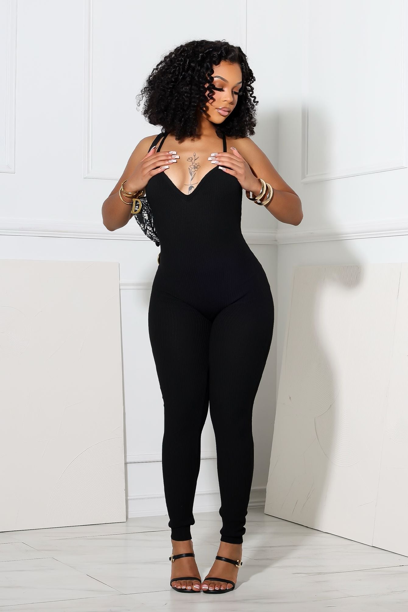 Archives Ribbed Open Back Jumpsuit