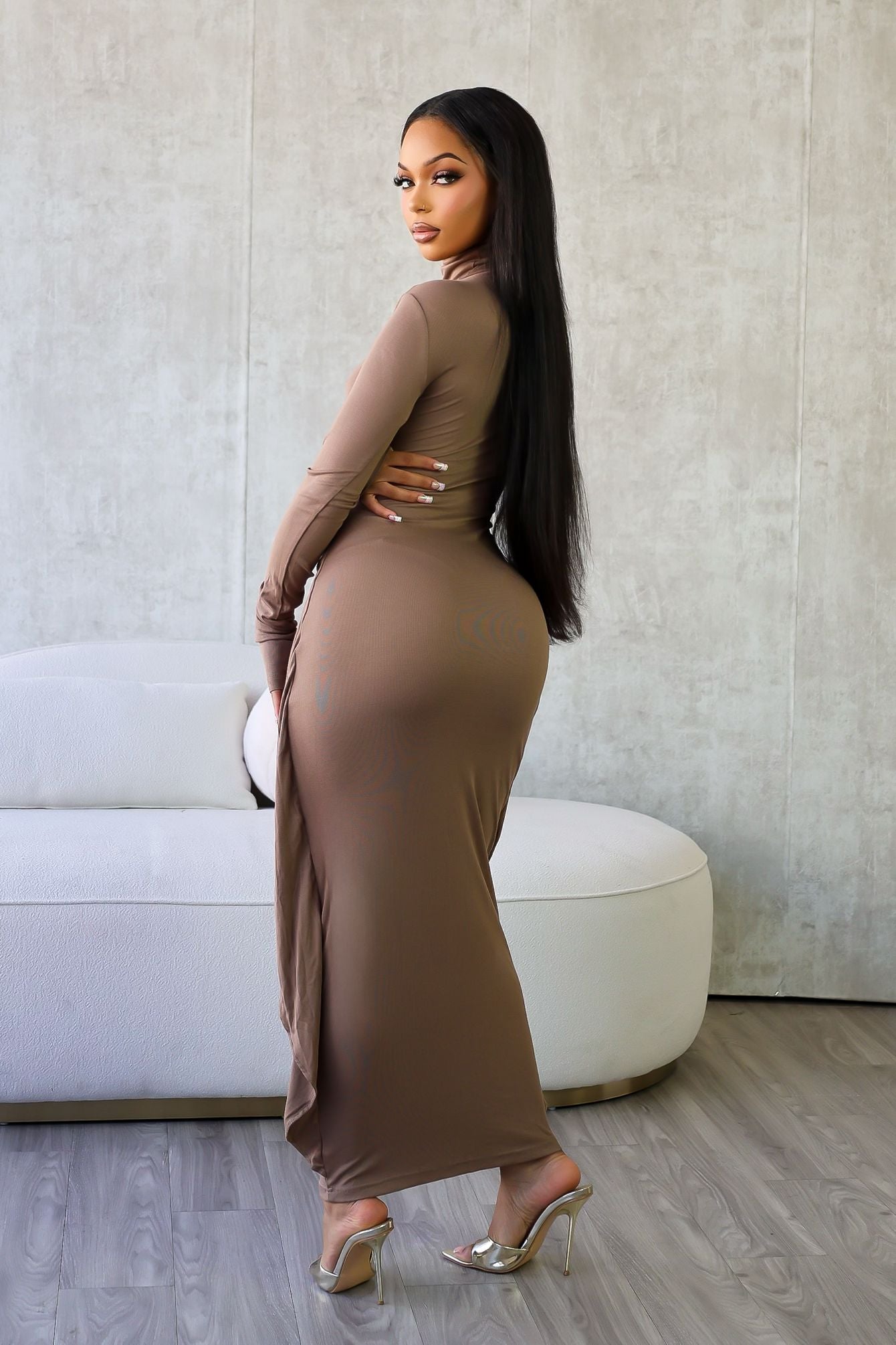 Lazy Noon Thumbhole Mock Neck Maxi Dress