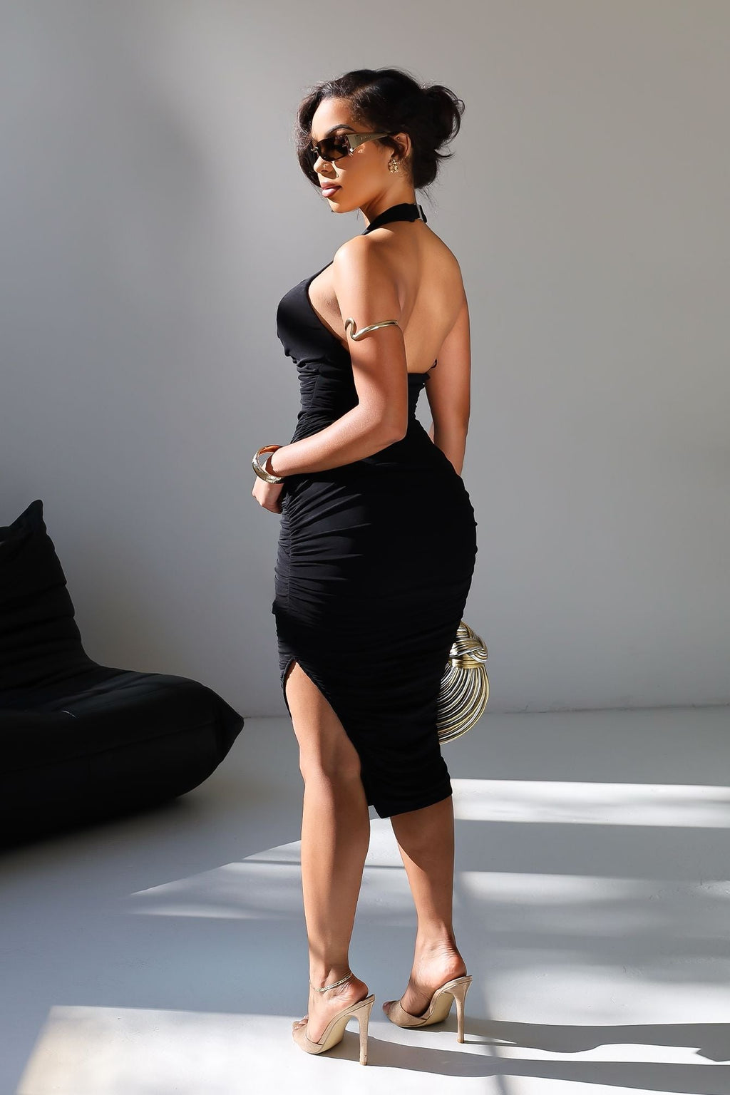 Central U Cut Ruched Midi Dress