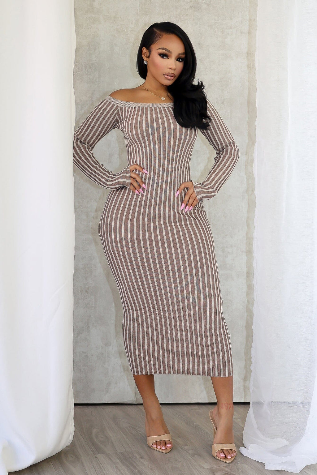 Abigail Two Tone Off Shoulder Midi Dress