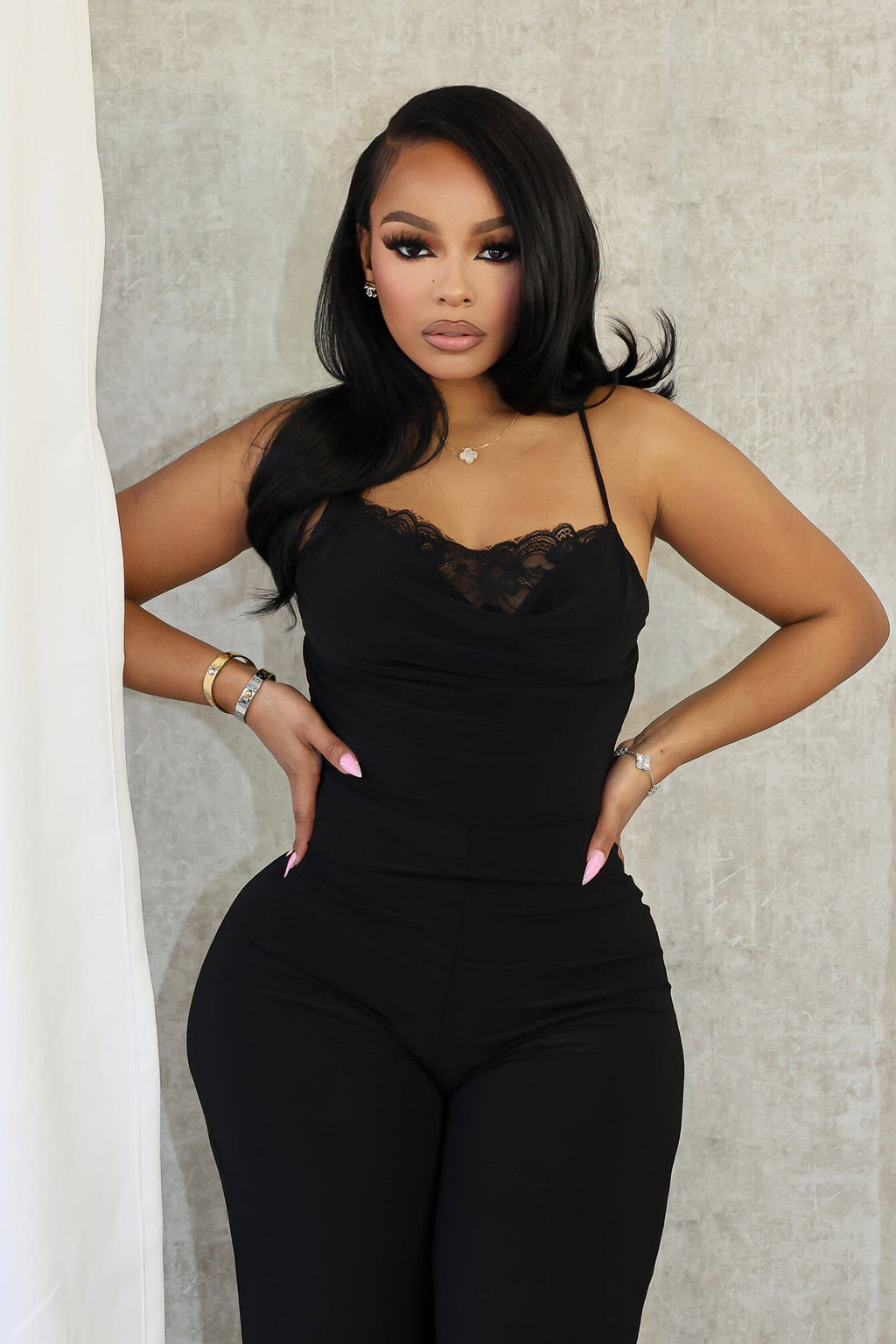 Jesenia Tank Cowl Neck Lace Jumpsuit