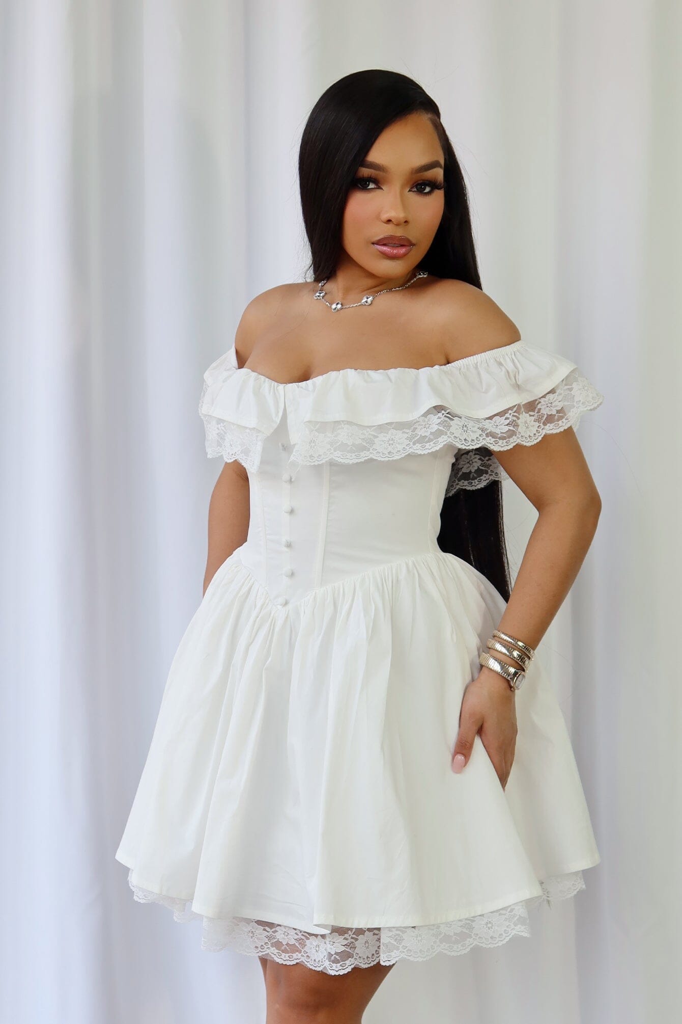 Minami Poplin Off Shoulder Mini Dress