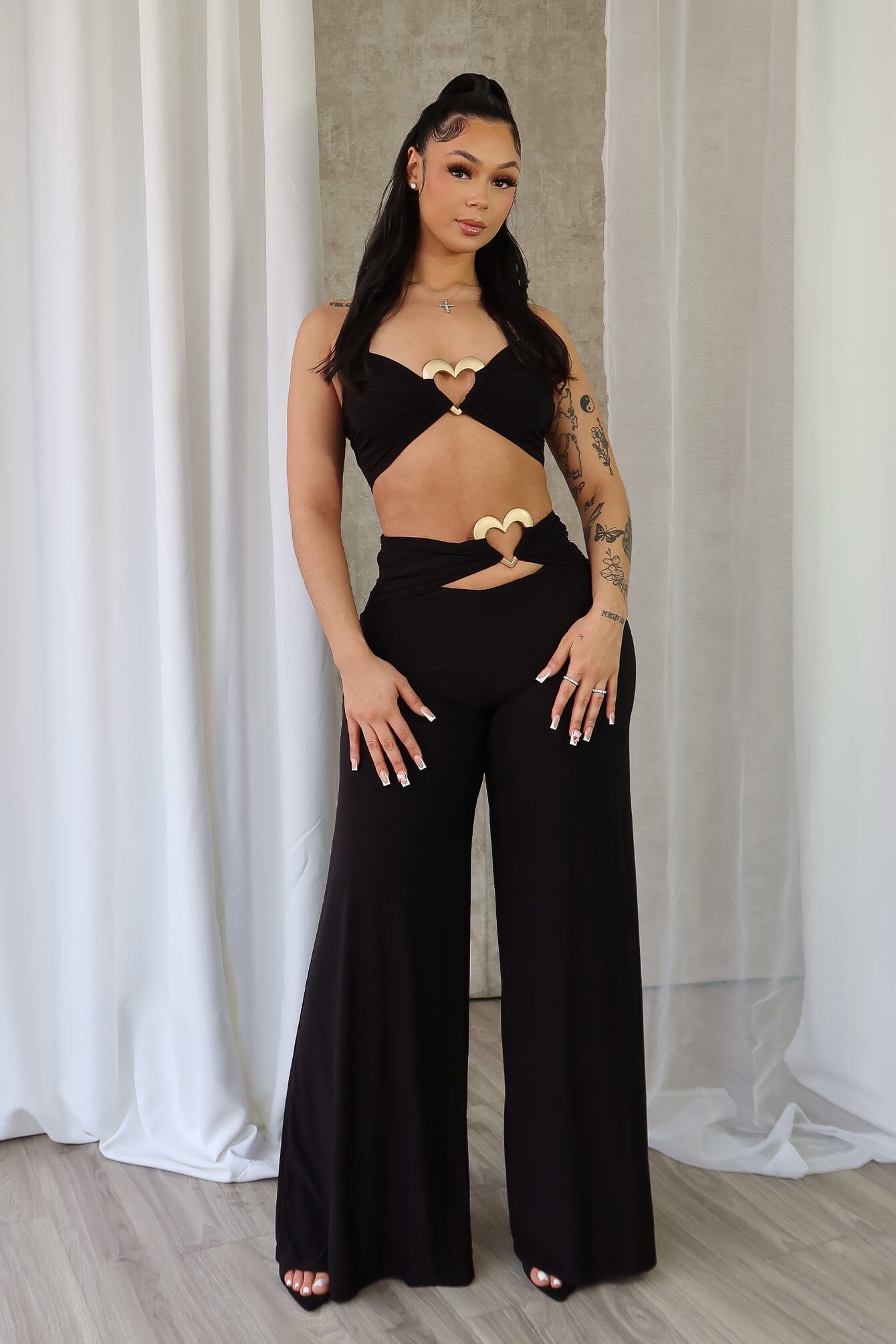Skye Heart Detail Halter Top & Pants SET