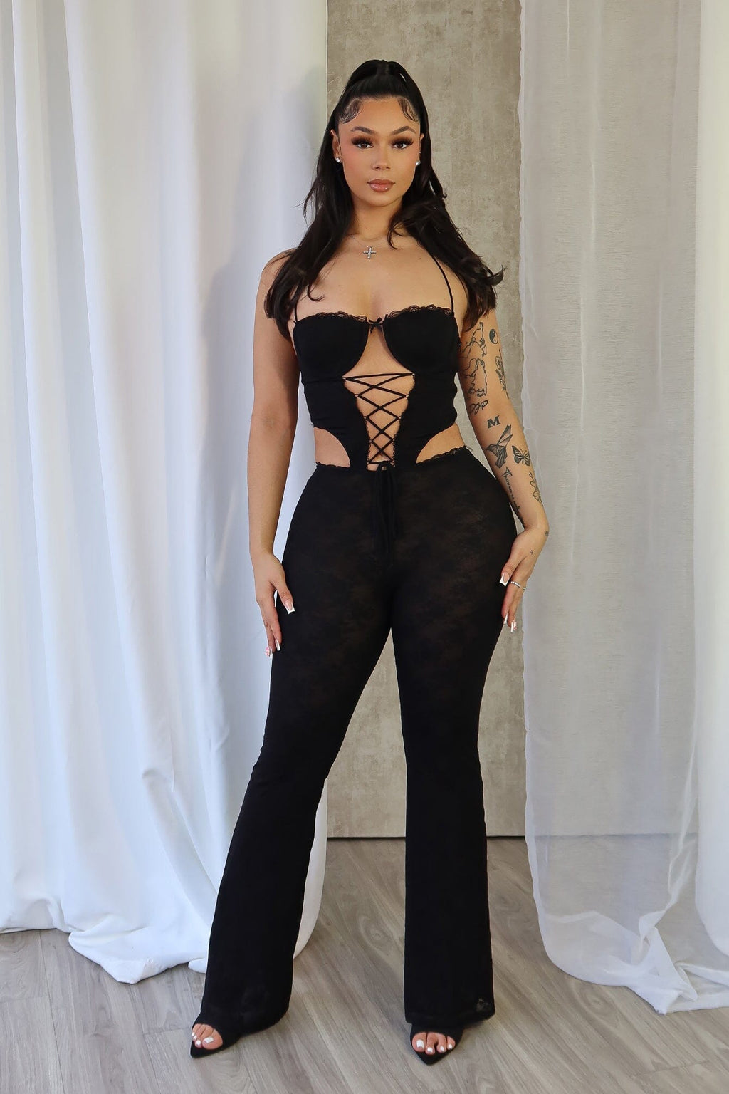Nevaeh Mesh Lace Halter Padded Jumpsuit