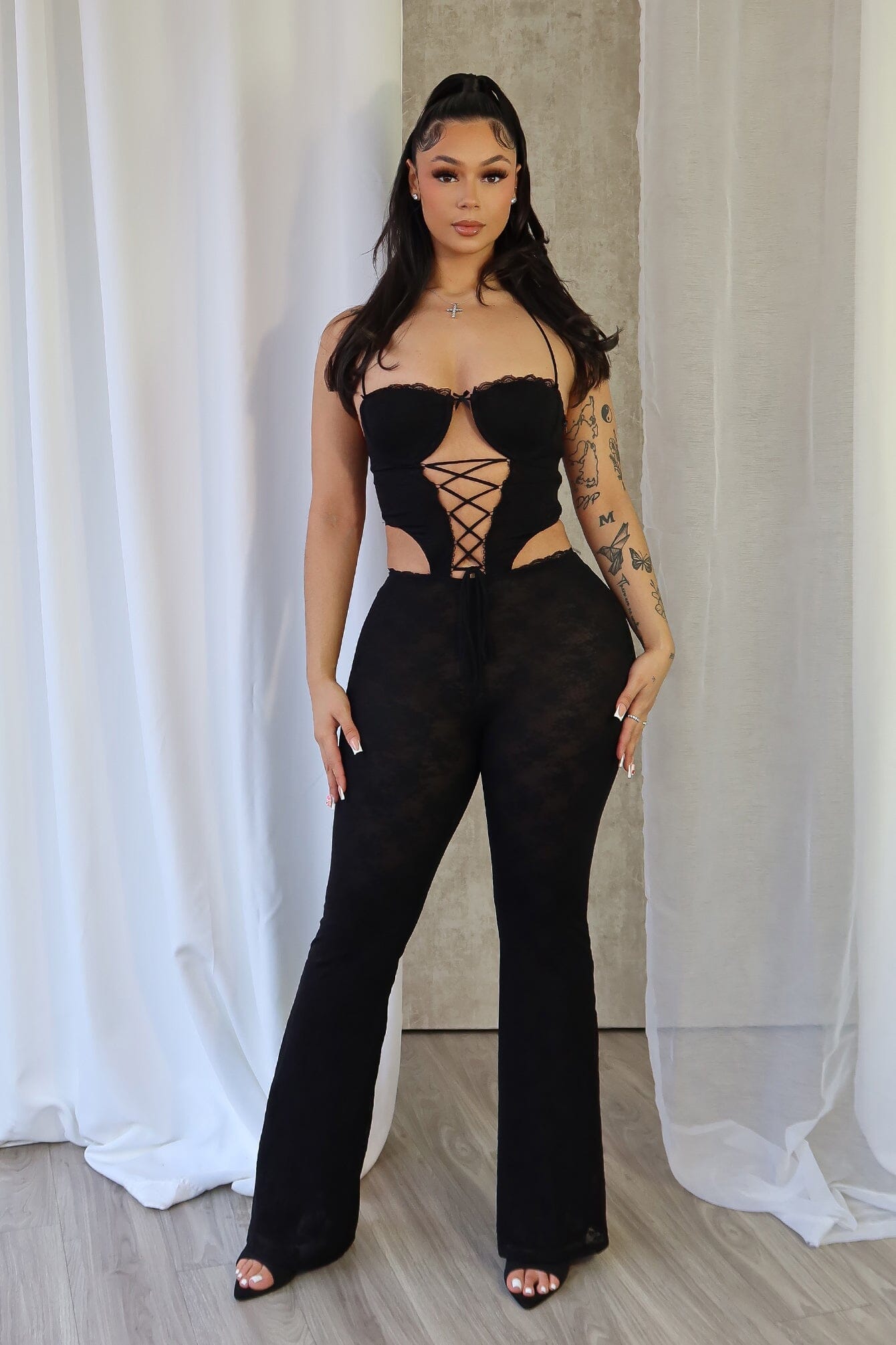 Nevaeh Mesh Lace Halter Padded Jumpsuit