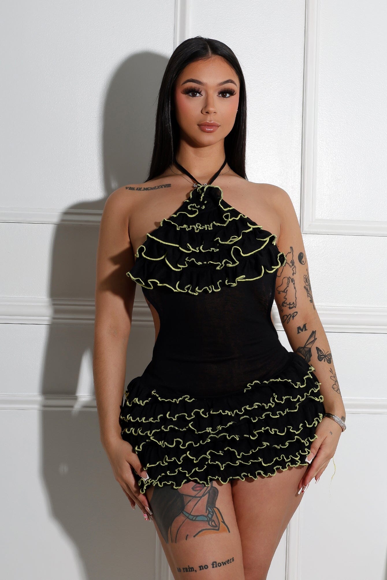 Sayaka Ruffled Halter Neck Mini Dress