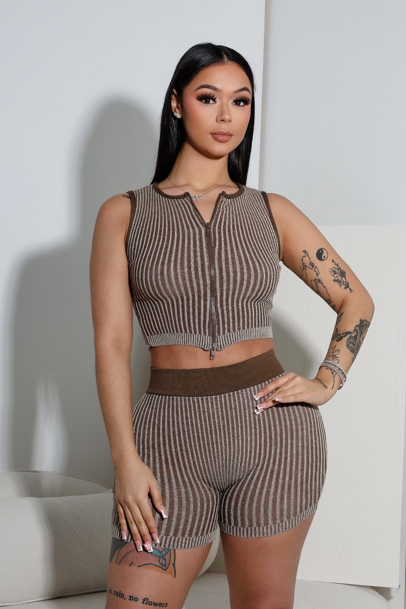 Lotus Ribbed Knit Top & Shorts SET