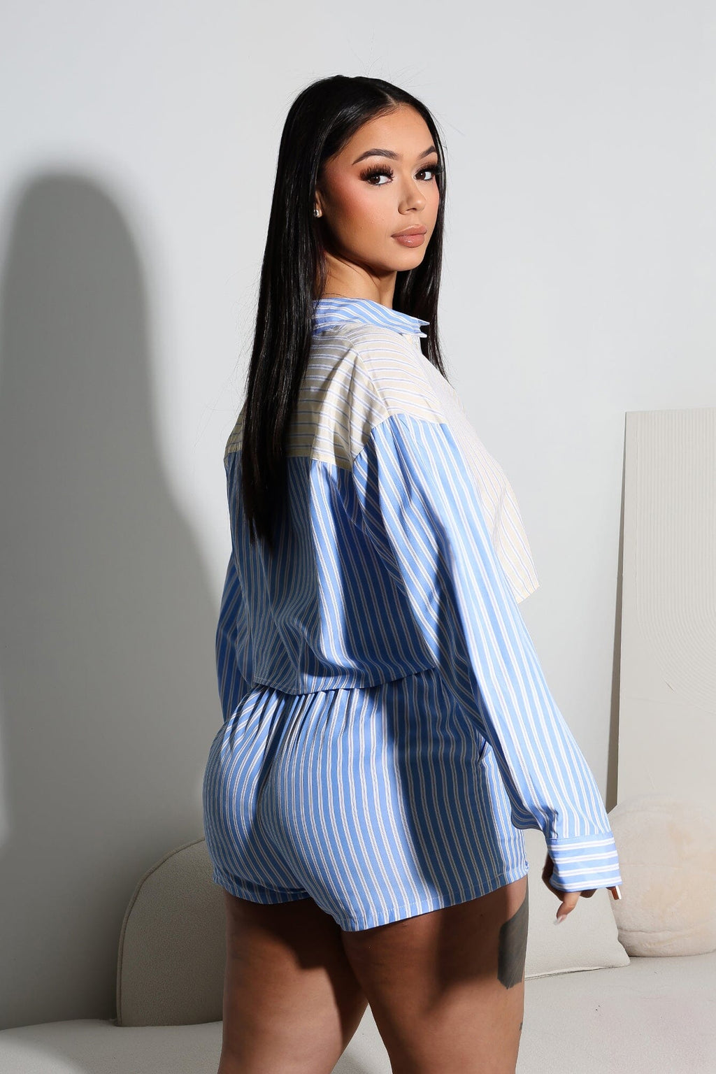 Nasia Pinstripe Poplin Boxer Top & Shorts SET