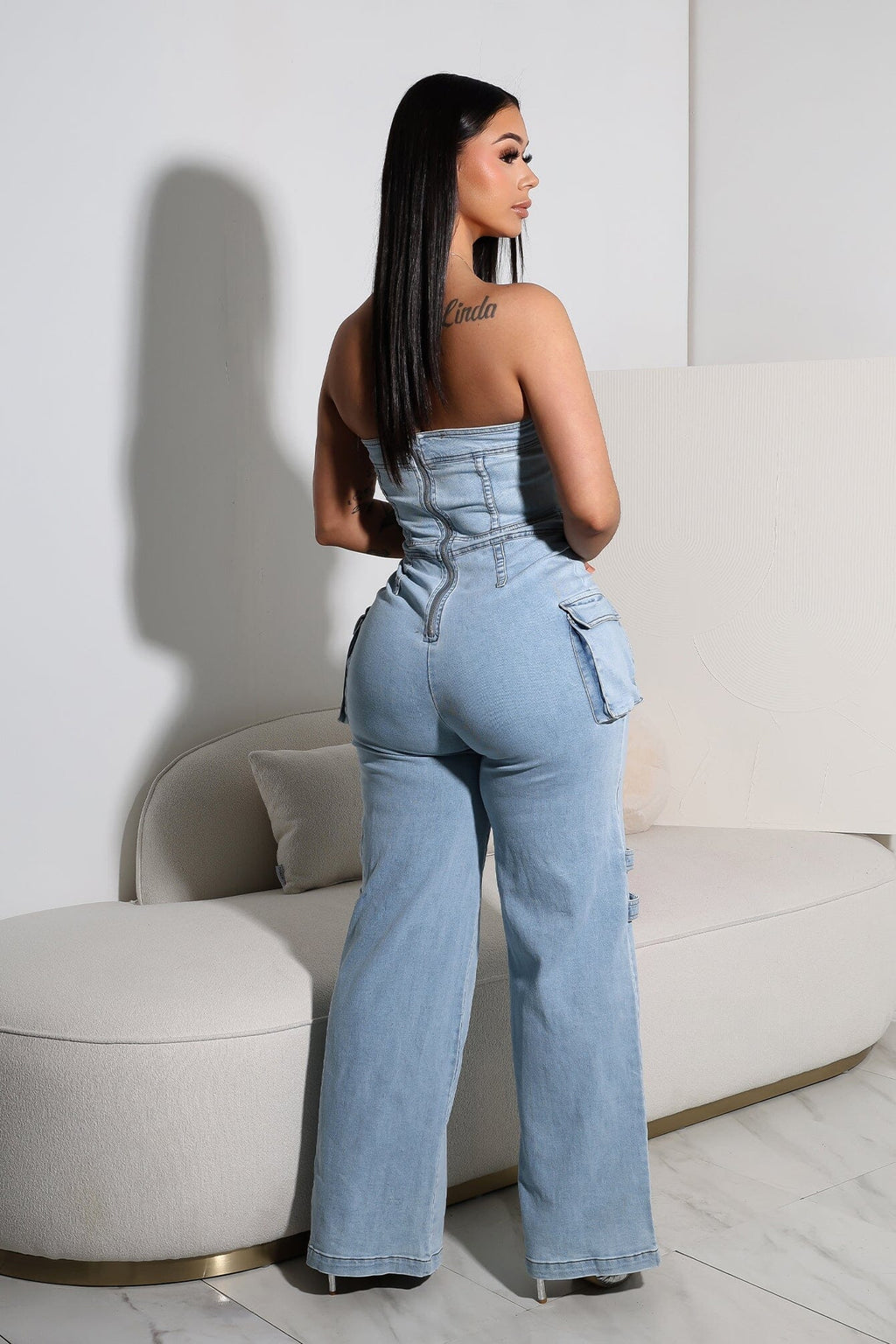 Ayla Washed Denim Cut Out Jumpsuit