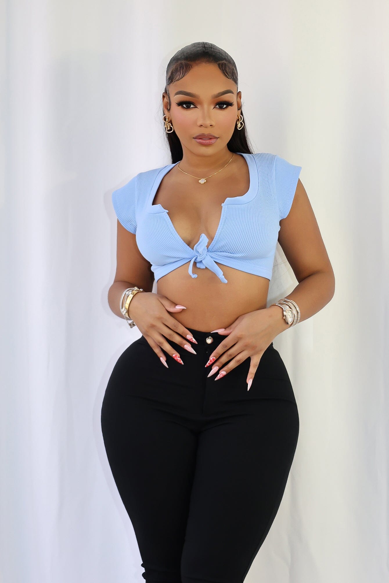 Karina Ribbed Tie Crop Top