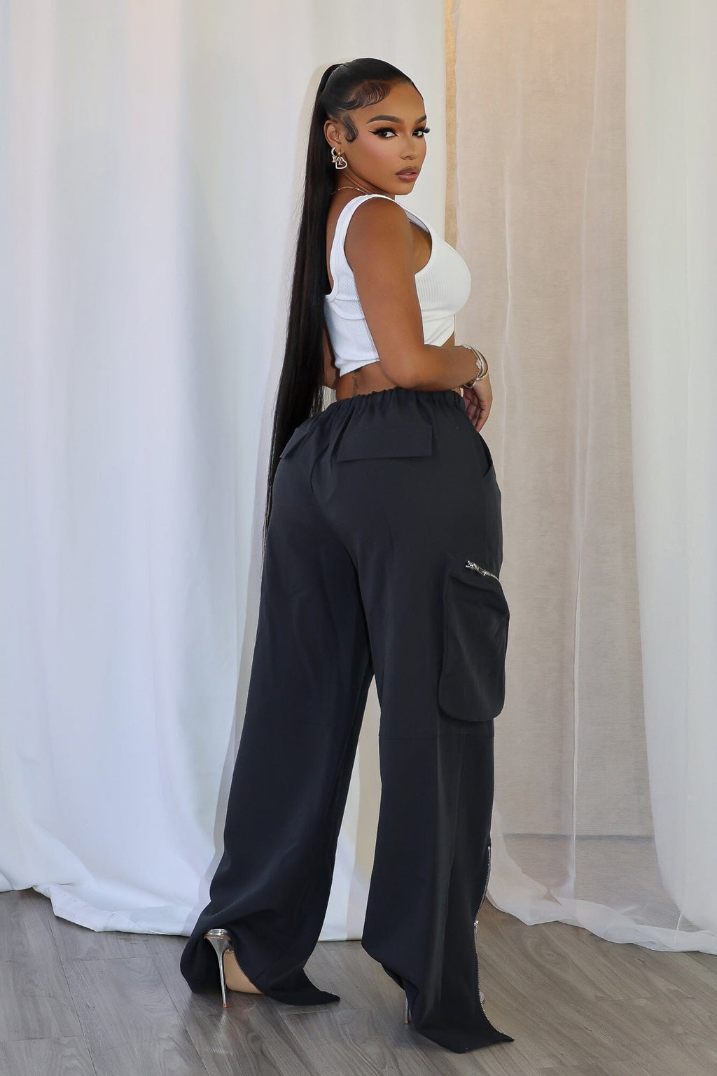 Cecelia Zip Detail Baggy Cargo Pants