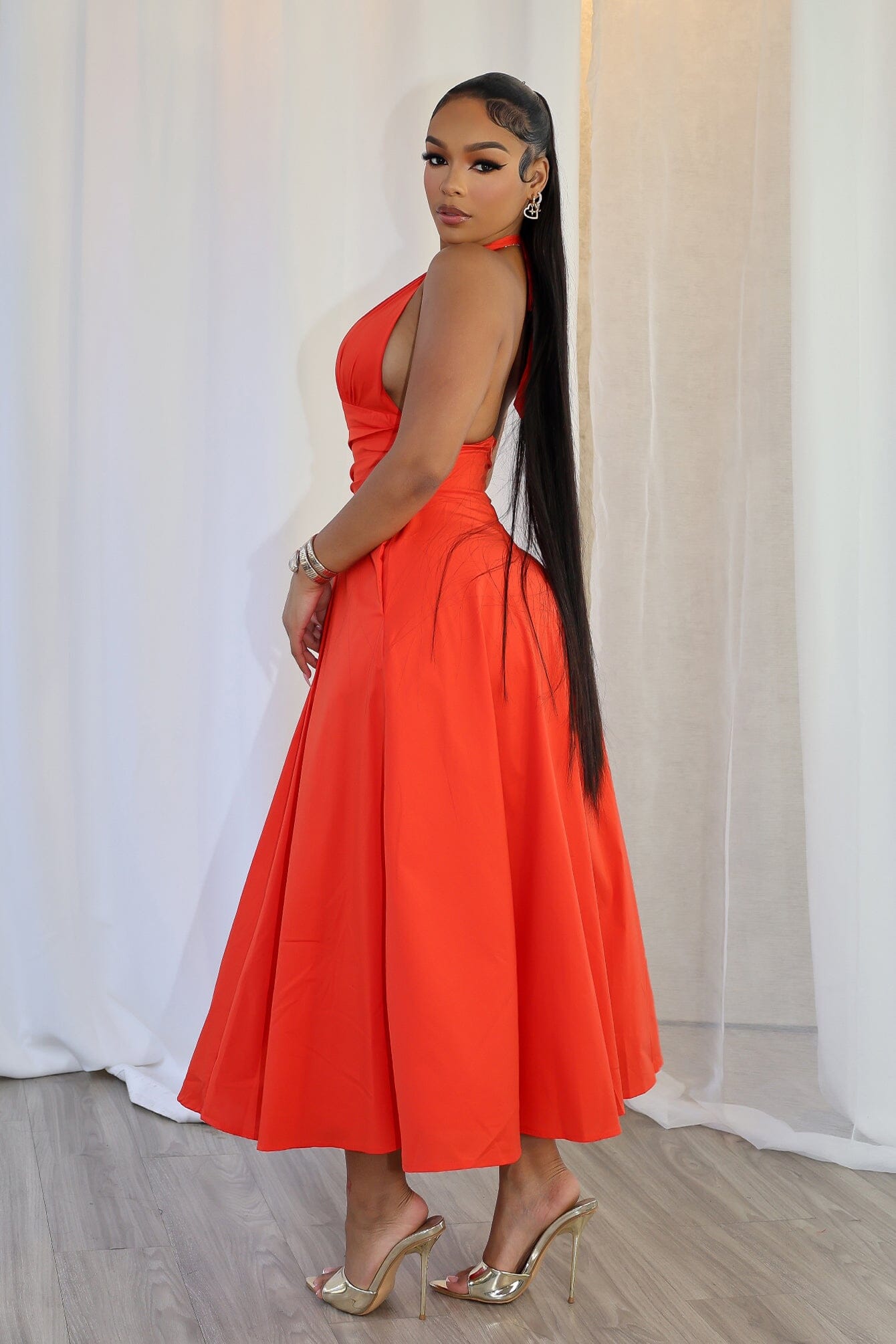 Tiffanie Poplin Halter Neck Midi Dress