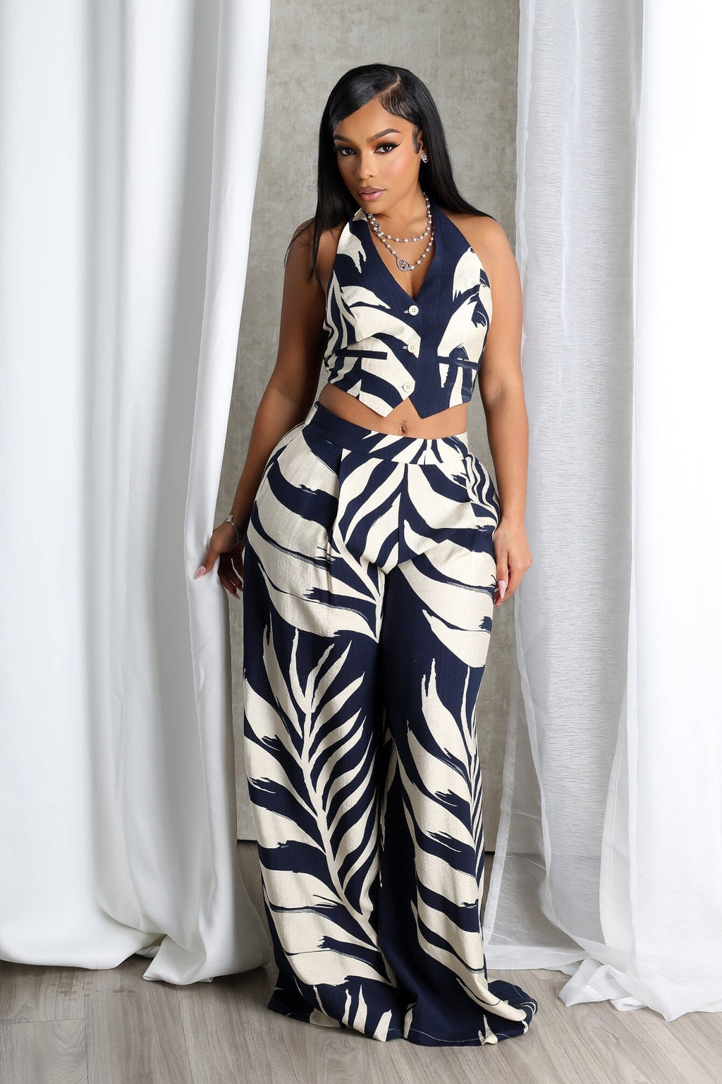 Michiyo Print Button Vest & Pants SET