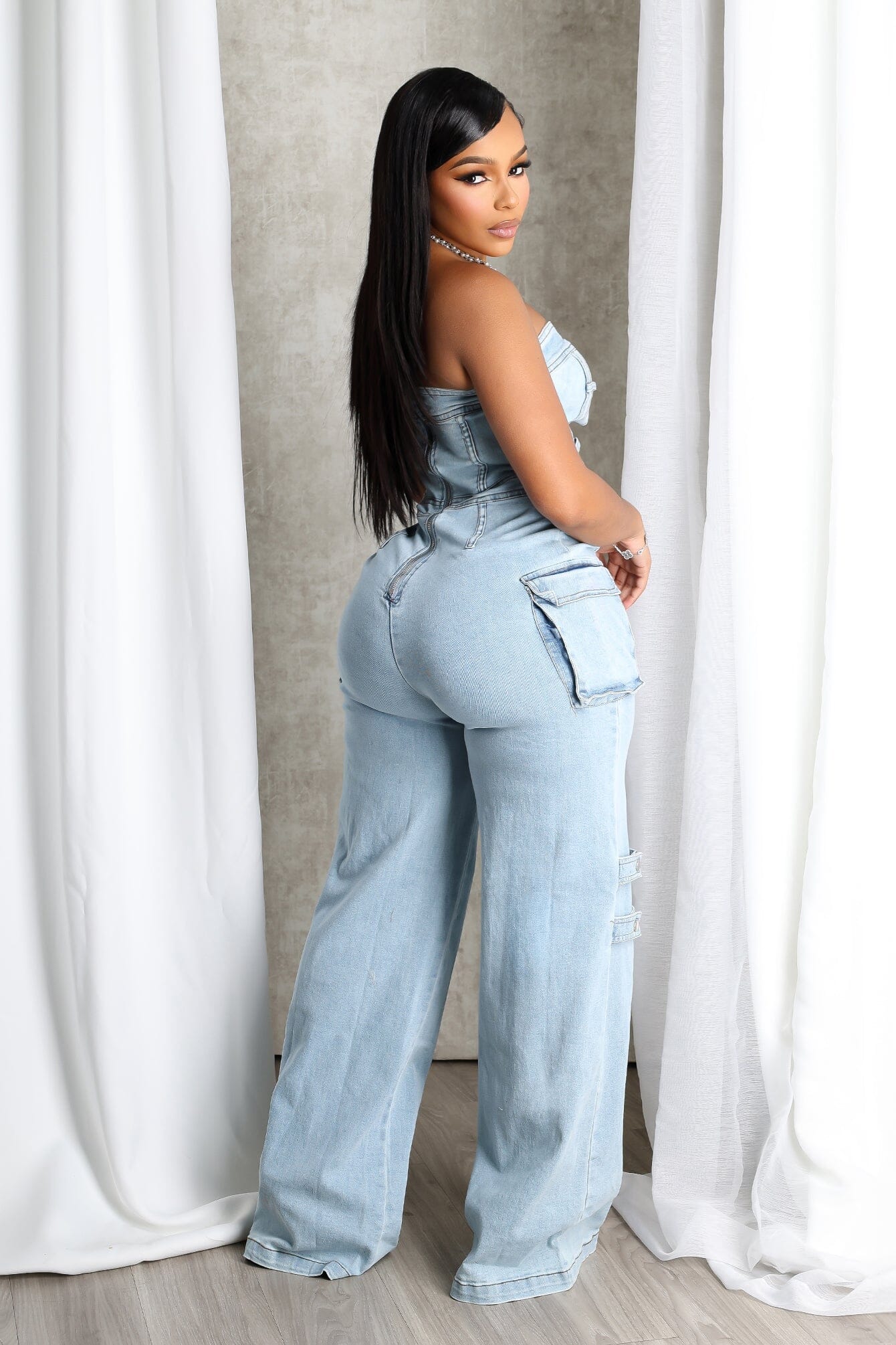 Ayla Washed Denim Cut Out Jumpsuit
