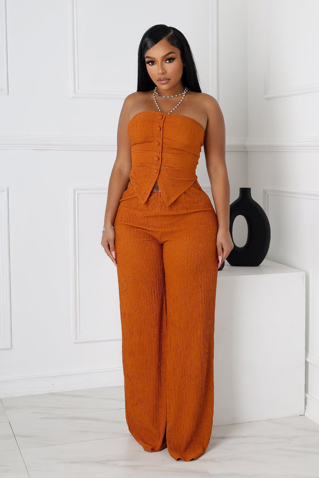 Imari Button Detail Tube Top & Pants SET
