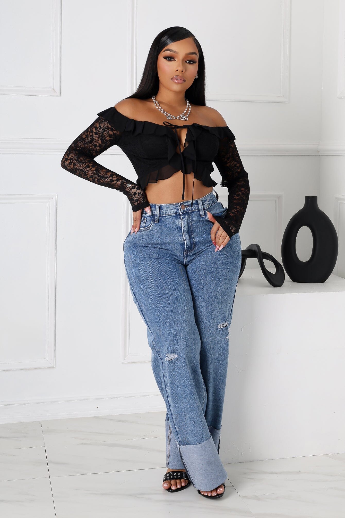 Niigata High Waist Cuffed Hem Baggy Jeans