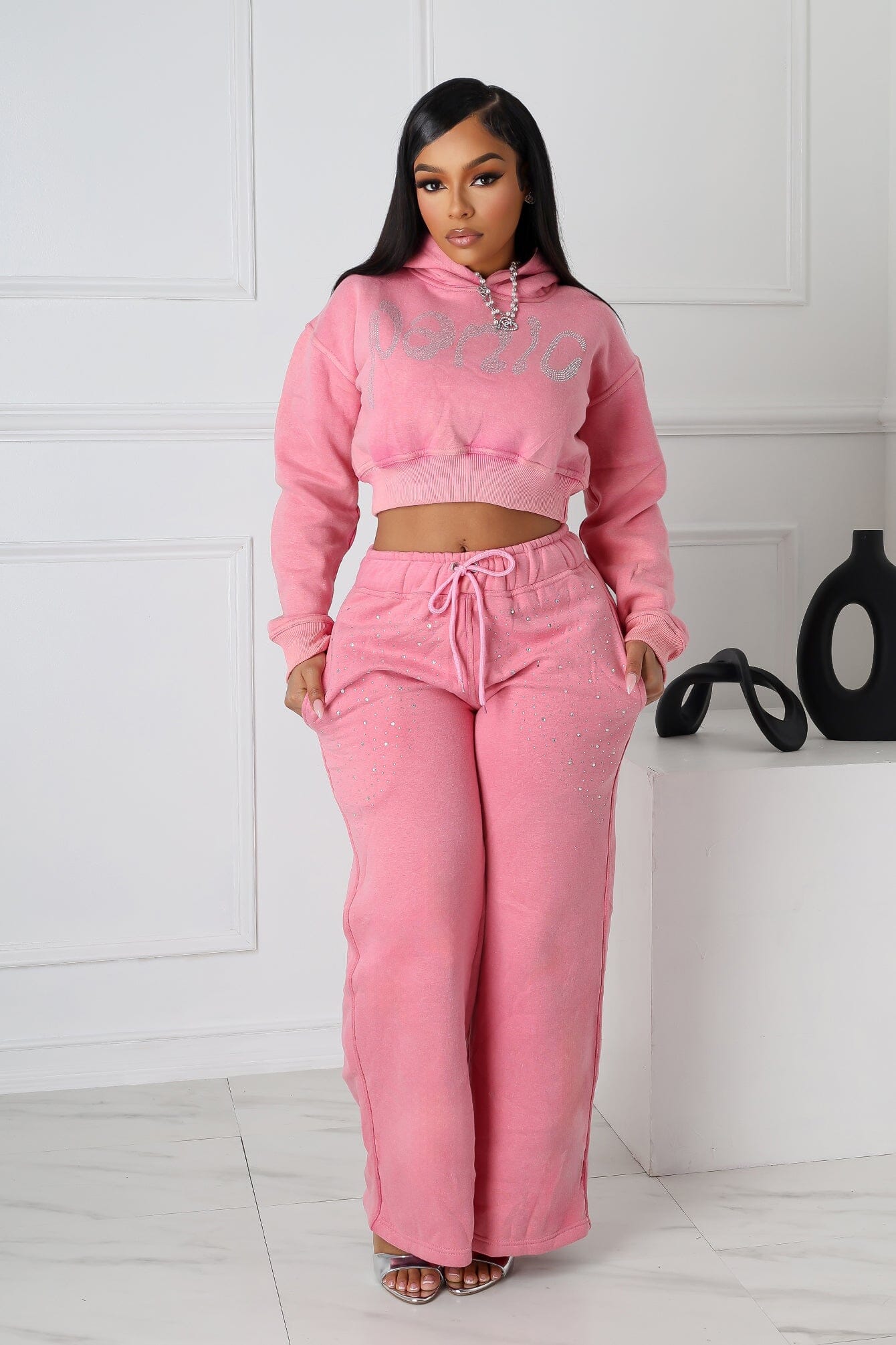 Panic Bubblegum Pullover Cropped Hoodie & Sweatpants SET