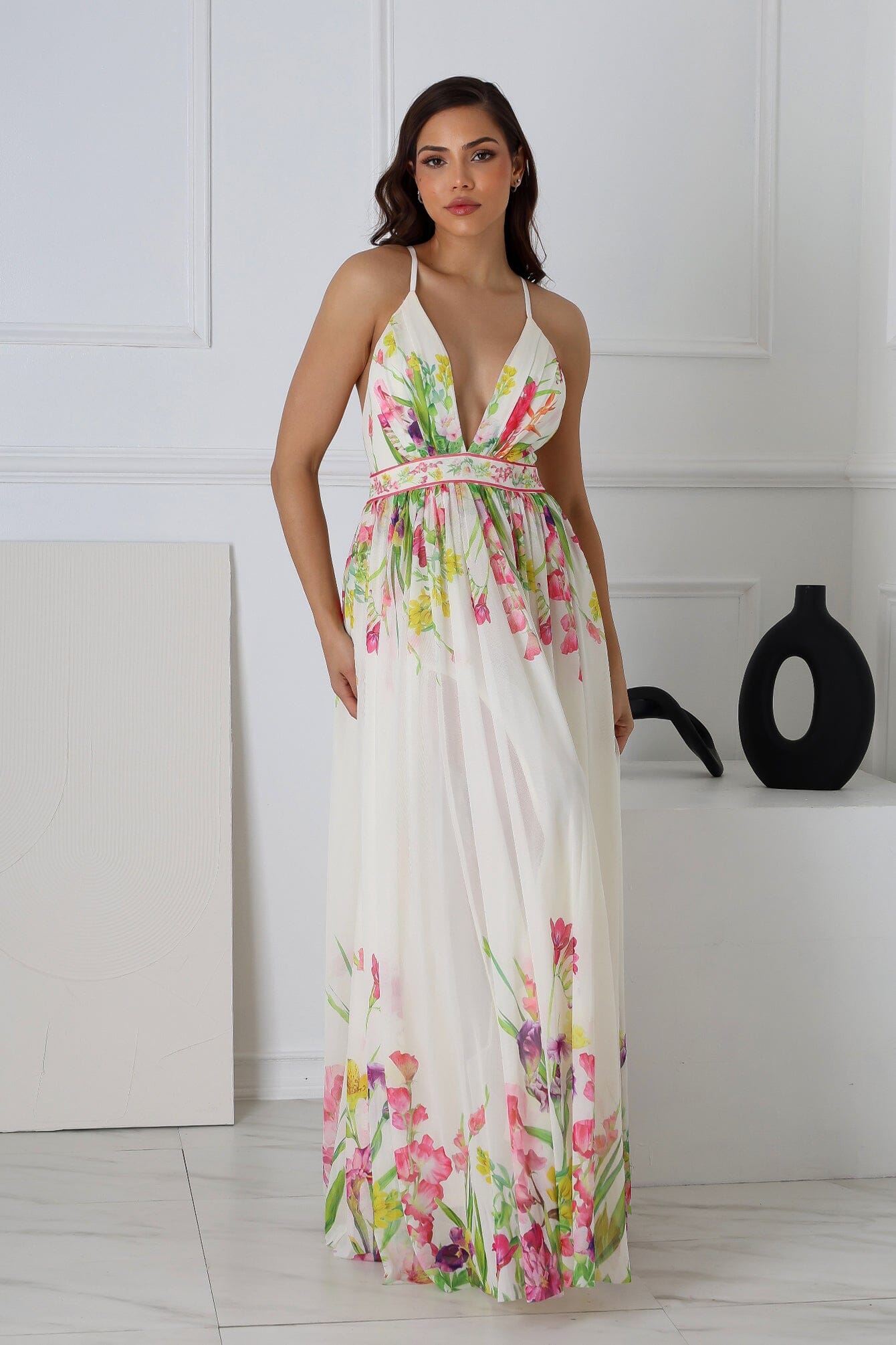 Osono Mesh Floral Printed Maxi Dress