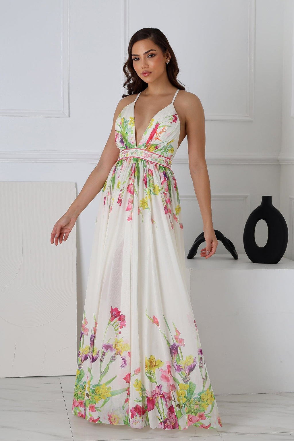 Osono Mesh Floral Printed Maxi Dress