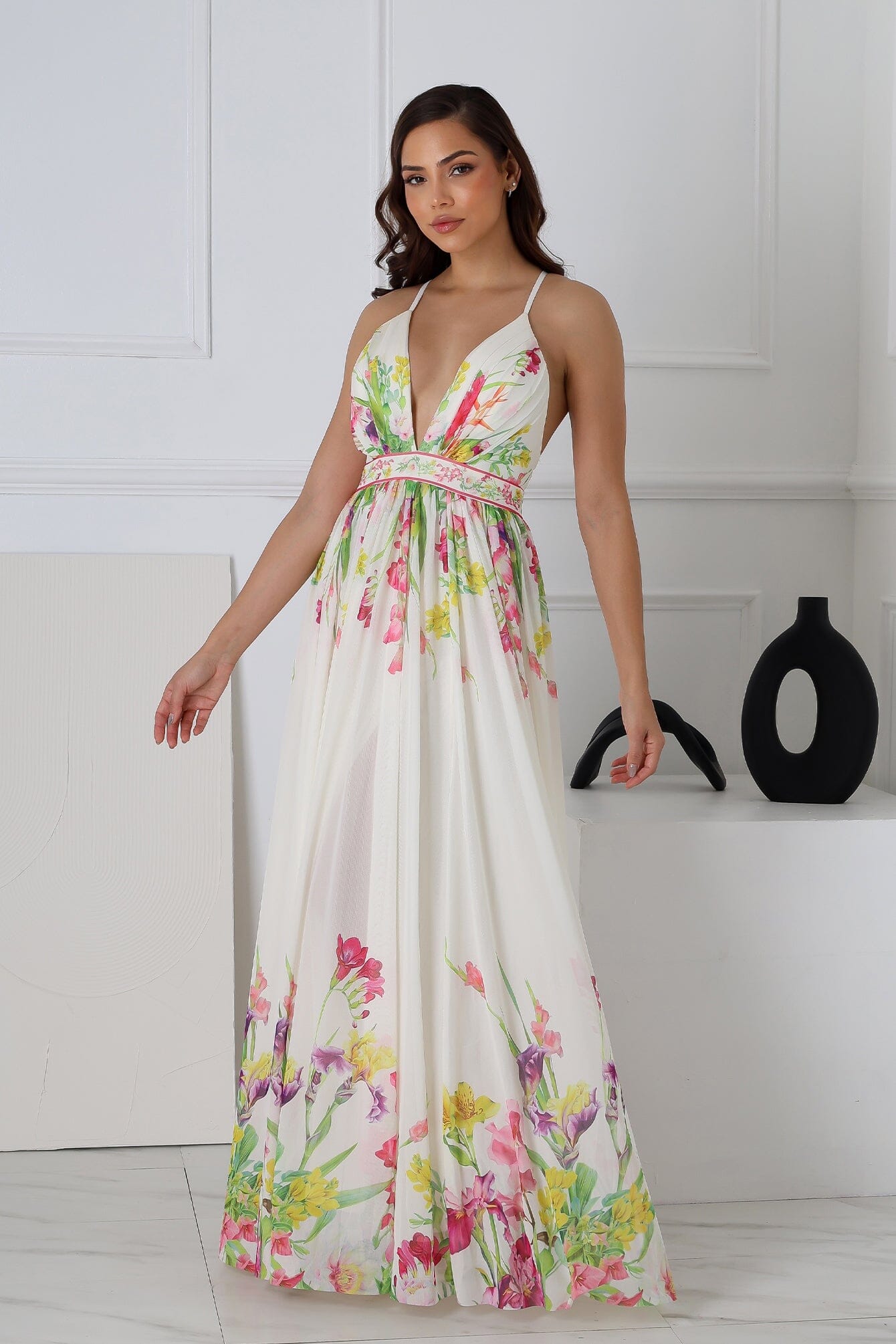 Osono Mesh Floral Printed Maxi Dress