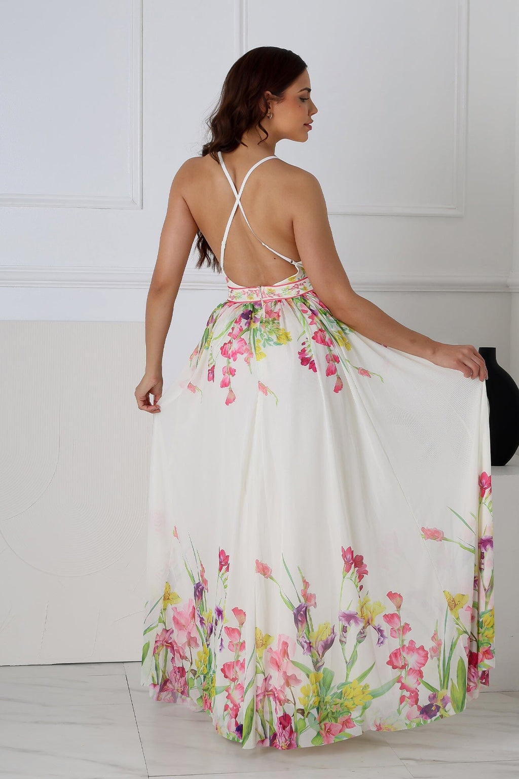 Osono Mesh Floral Printed Maxi Dress