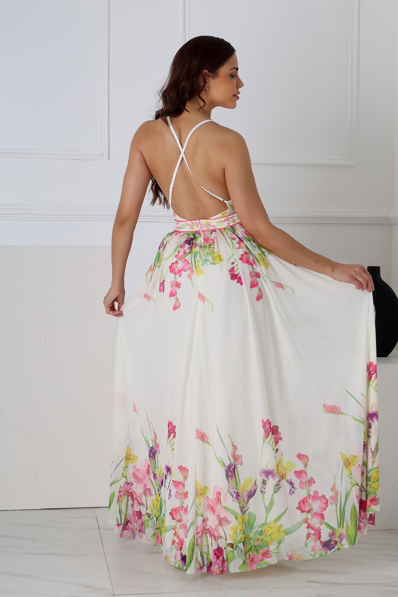 Osono Mesh Floral Printed Maxi Dress