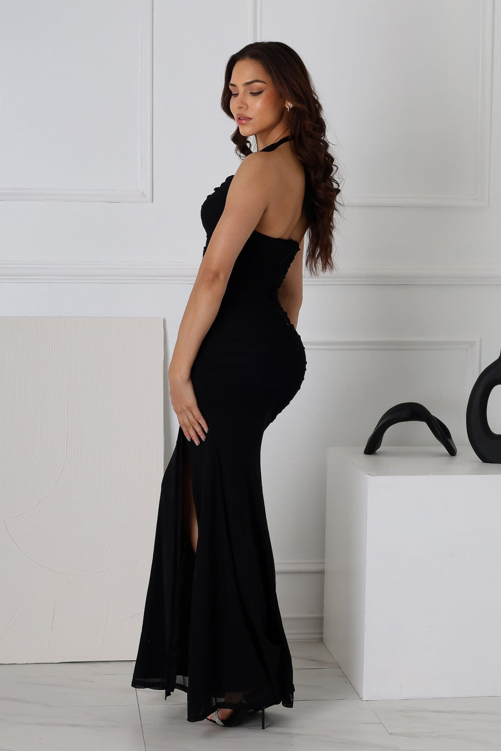 Yoona Mesh Mermaid Halter Maxi Dress