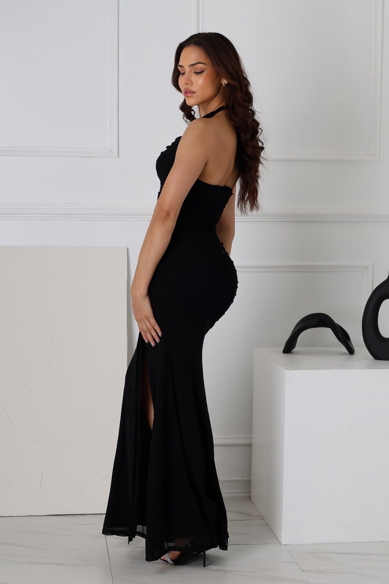 Yoona Mesh Mermaid Halter Maxi Dress