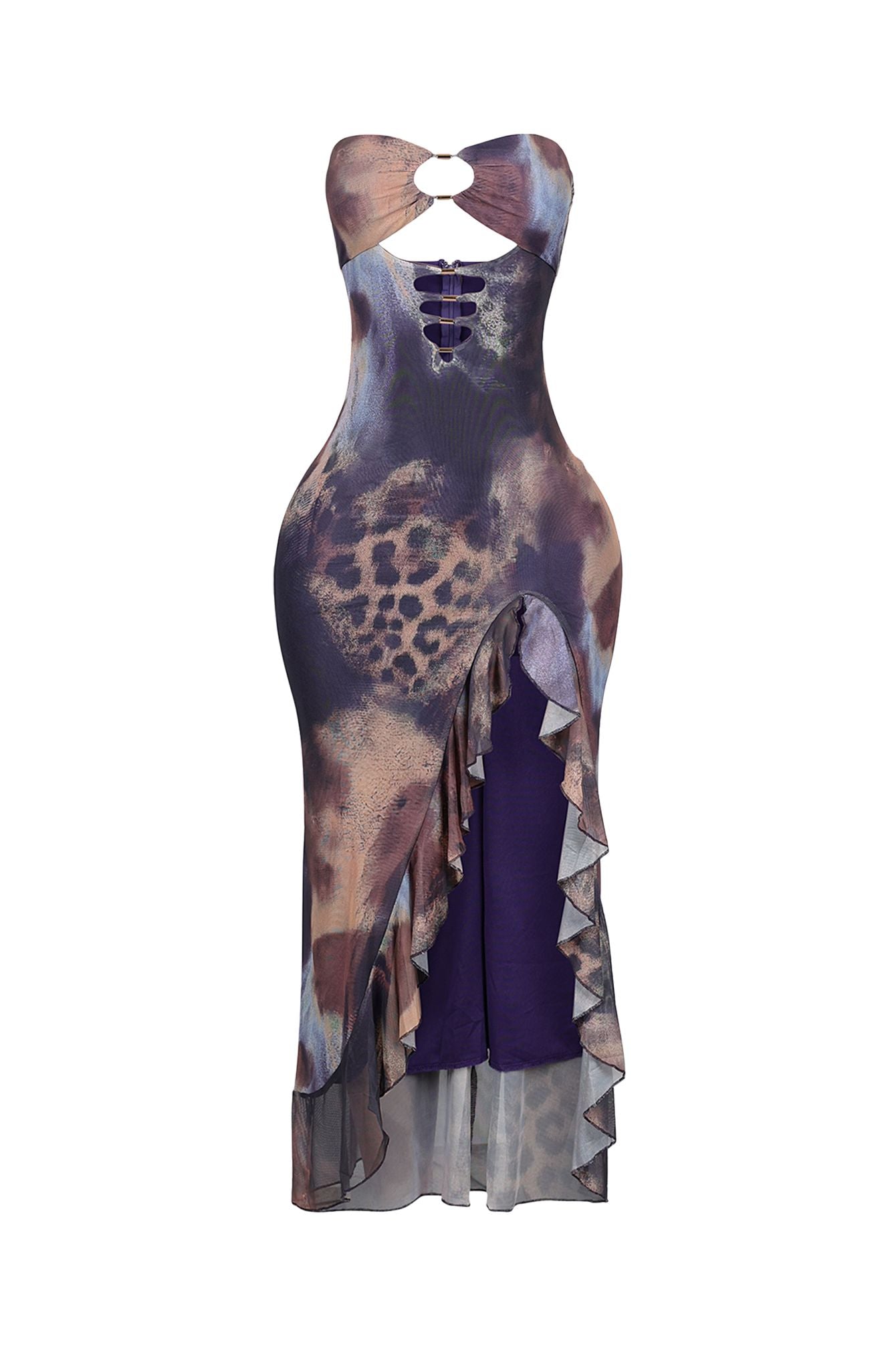 Leona Mesh Print Ruffle Tube Dress