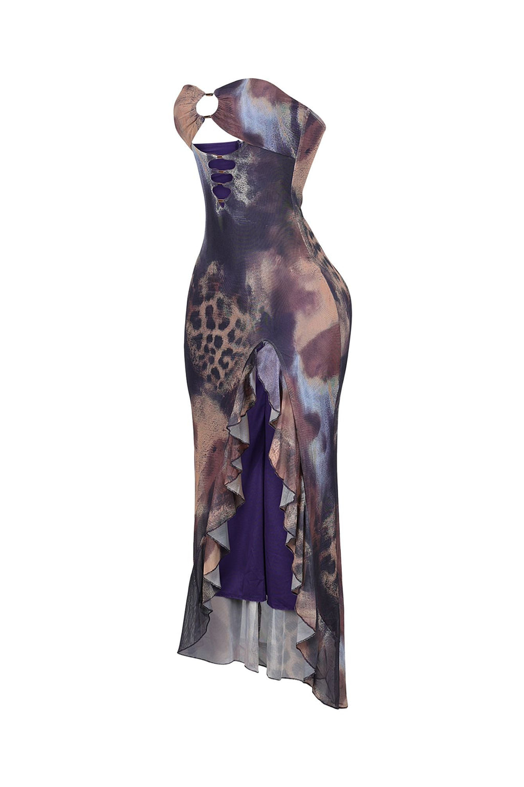 Leona Mesh Print Ruffle Tube Dress