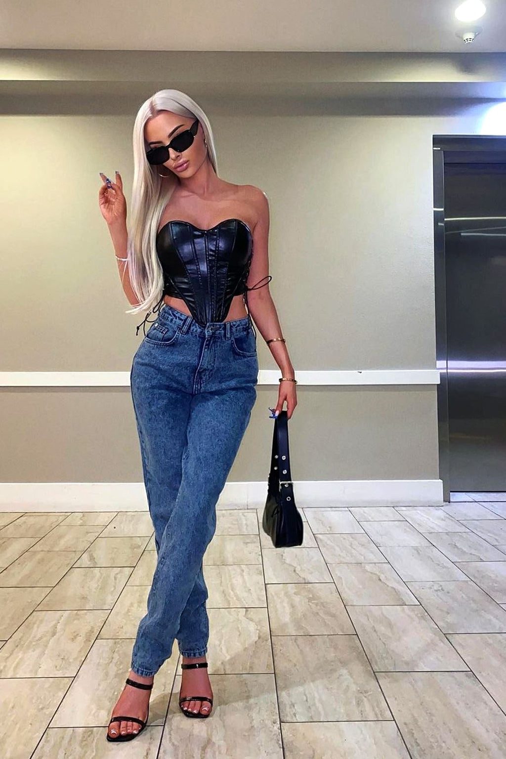 Noir Faux Leather Bustier Corset