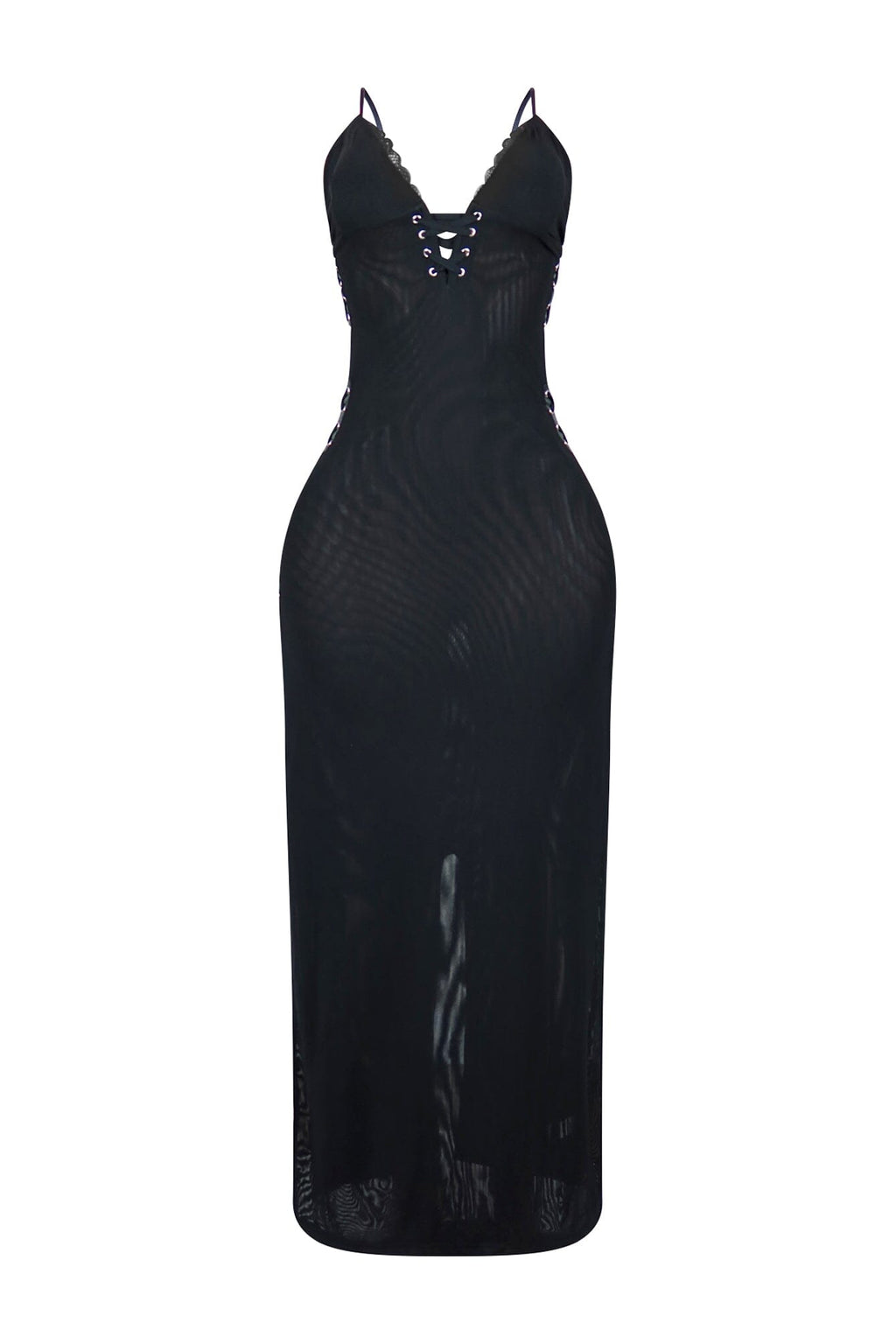 Oprah Lace Trim Mesh Maxi Dress