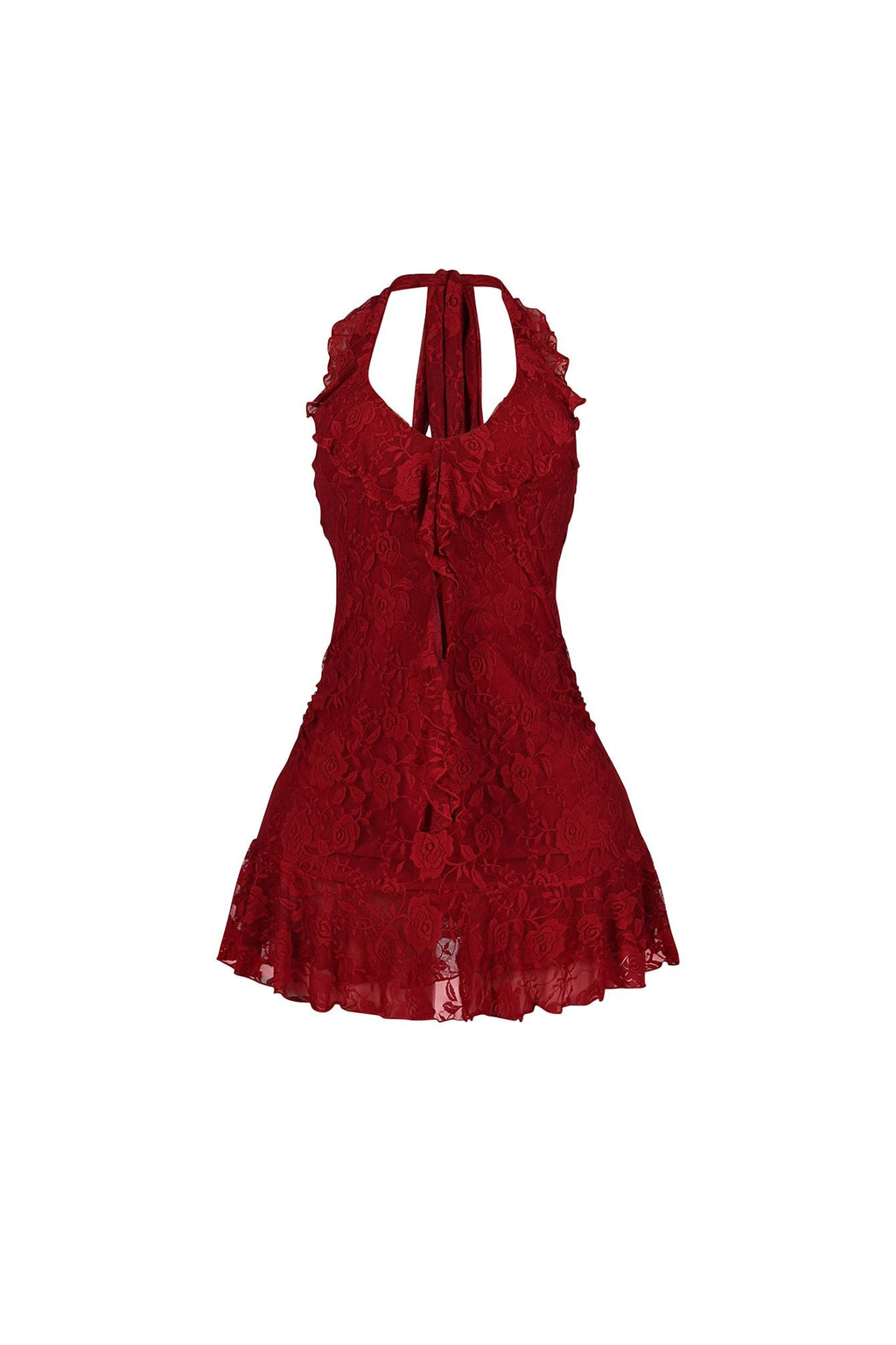 Roselace Halter Ruffle Mini Dress