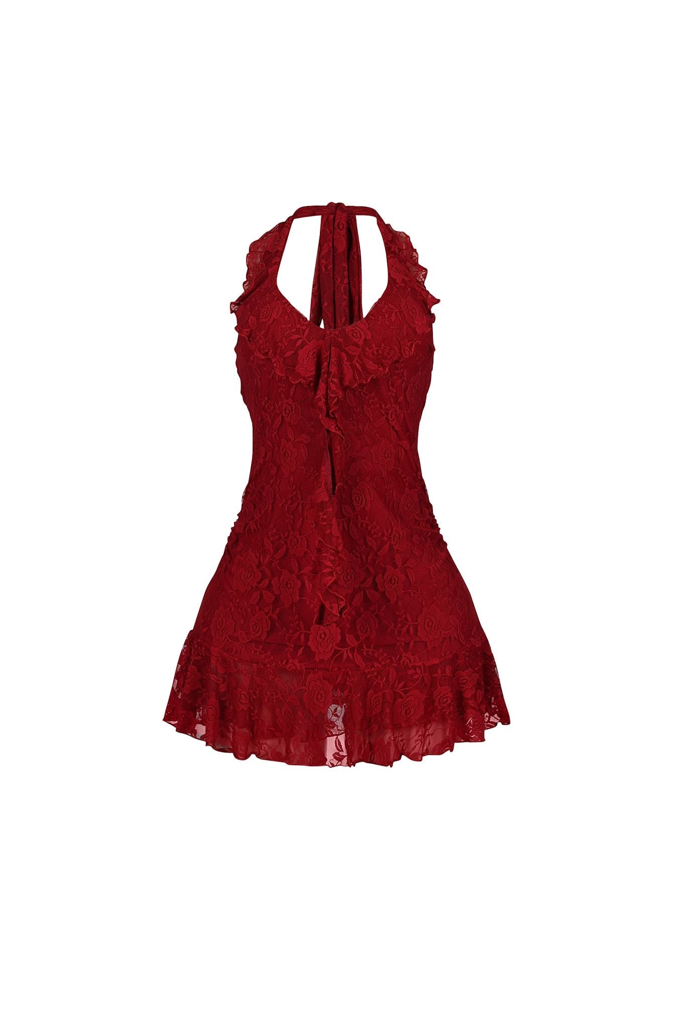 Roselace Halter Ruffle Mini Dress