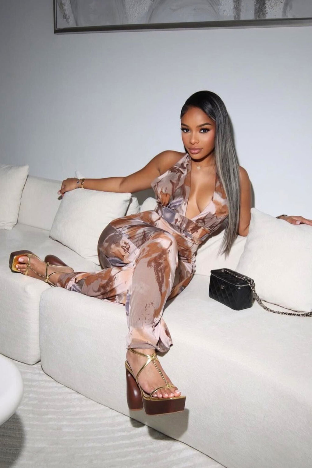 Organic Matter Print Halter Jumpsuit